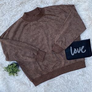 Boutique Mock Neck Terry Sweatshirt 💗 Brown
